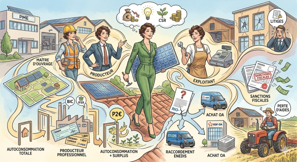 Illustration de l'article S’ÉQUIPER EN PANNEAUX PHOTOVOLTAÏQUES EN TANT QU’ENTREPRISE : RIO, RISQUES, RENTABILITÉ, MONTAGE JURIDIQUE ET PIÈGES À ÉVITER